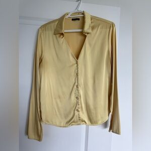 Dynamite Light Yellow Satin Button-Down Shirt